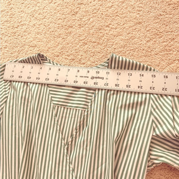 Calvin Klein Women's 4 Striped Bell Sleeve Cotton Wrap Dress Pockets Green White - Picture 10 of 12